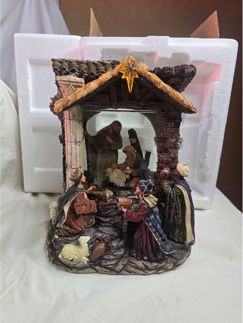 Detailed Nativity Scene with Light and Music Feature